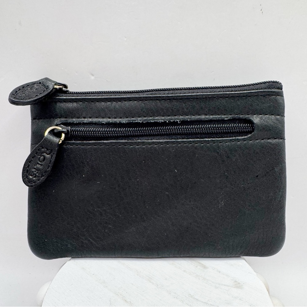 Rolfs vintage black leather coin pouch with key chain